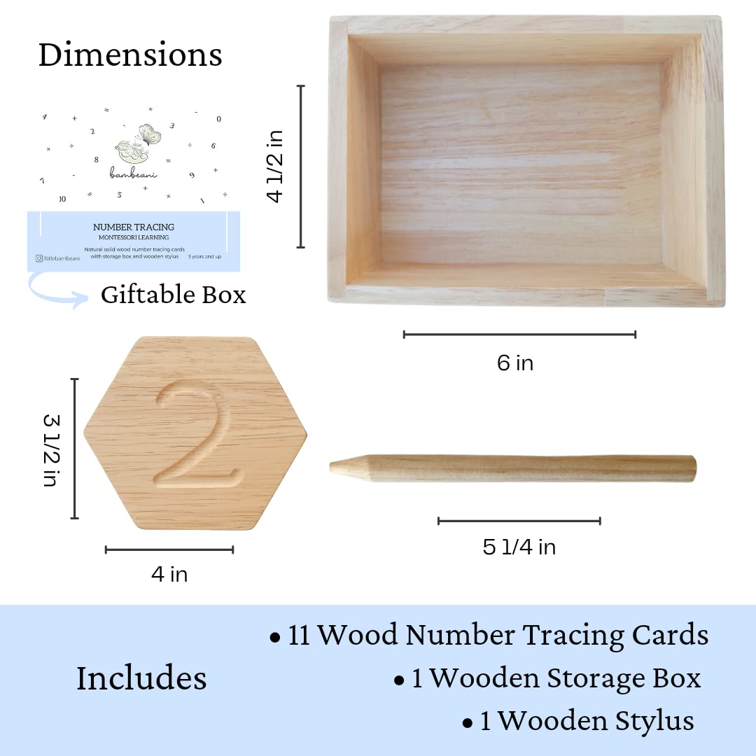 Bambeani Number Tracing | Double Sided Wooden Montessori Math & Counting Toy | Toddler Sensory Play | Tracing Numbers For Preschool