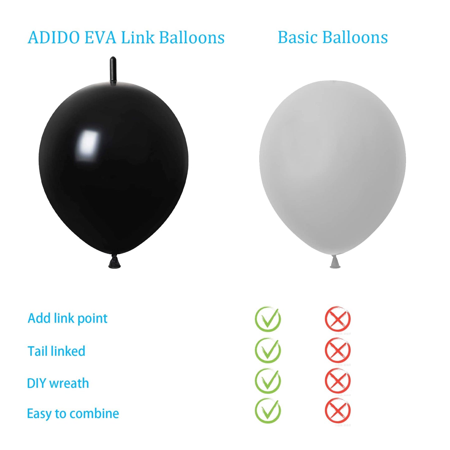 Adido Eva Link Balloons 6 Inch Black Latex Quick Linkale Balloon 80 Pcs For Birthday, Halloween, Christmas, Party Festival Decor