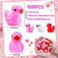 DULEFUN 150pcs Valentines Mini Resin Ducks, Valentine's Day Small Little Resin Ducks Bulk to Hide Tiny Miniature Ducks Figures f
