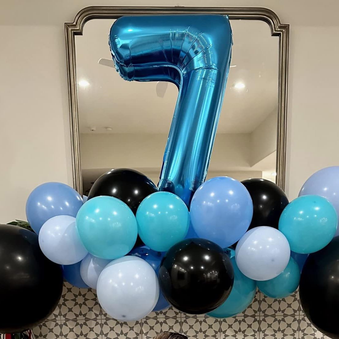Paticool 40 Inch Blue Number Balloon 7, Large Number Foil Balloons Mylar For Girl Boy Birthday Party Celebration Decorations Sup