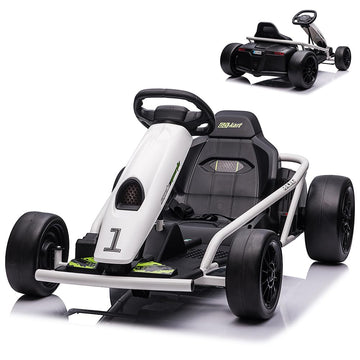 Ride on Go Kart for Kids, 24V 9Ah Battery 300W*2 Motors, 8MPH High Speed Drifting Circling Car, Slow Start Function with Music, 