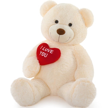Maogolan Big Teddy Bear Stuffed Animal, Soft And Cuddly Giant White Teddy Bear Plush With I Love You Red Heart,Valentines Gift For Kids,Girlfriend,Boyfriend,Lover,36 Inches