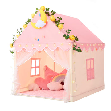 Wilwolfer Kid Tent With Mat, Star Lights - Kids Play Tents For Toddlers Kids Tents Indoor Playhouse - Princess Tent For Girls Toy House Gift (Pink With Mesh)
