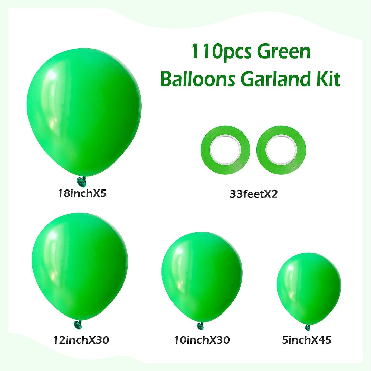 Fotiomrg 110Pcs Green Balloon Garland Arch Kit, 18 12 10 5 Inch Green Latex Balloons Different Sizes Pack For Birthday Graduatio