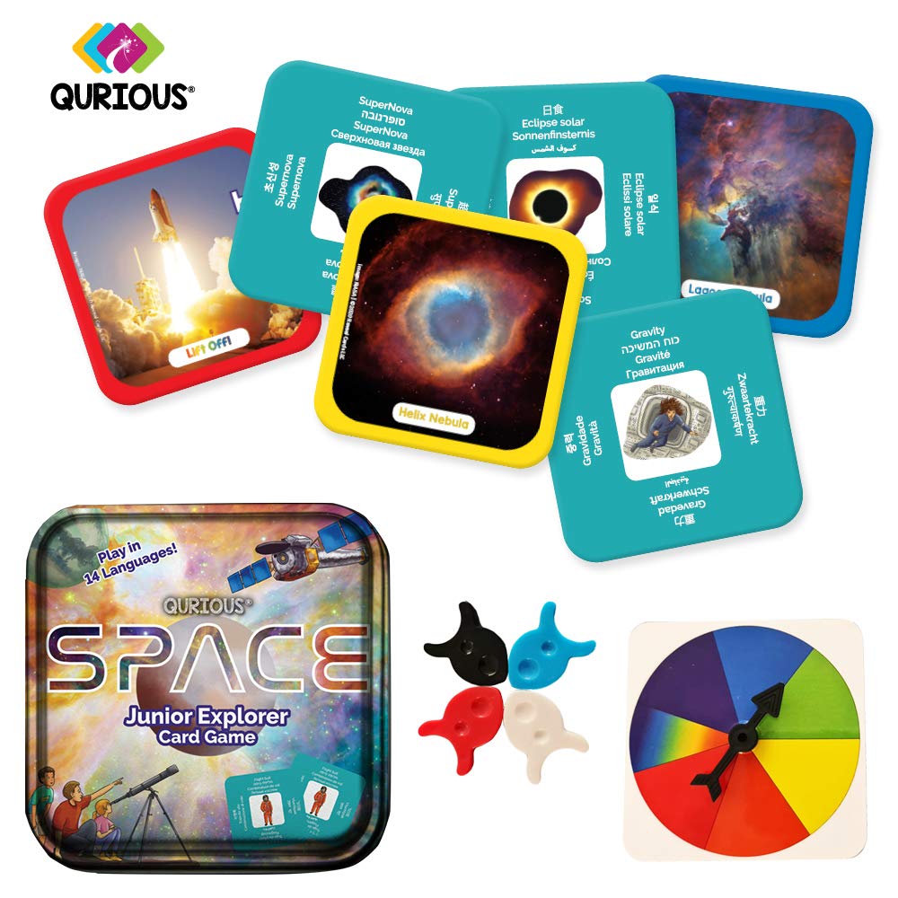 Qurious Space Junior Explorer | Stem Flash Card Game | Pre-Readers Spin & Adventure Through The Galaxy. Using Nasa Photos, Little Astronomers And Mini Future Astronauts Learn About Space