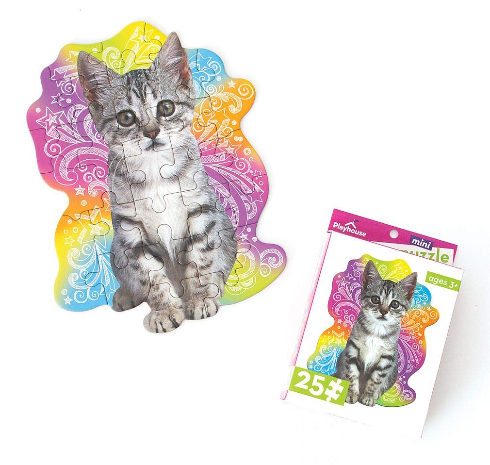 Playhouse Tabby Kitten 25-Piece Die-Cut Shaped Mini Puzzle For Kids