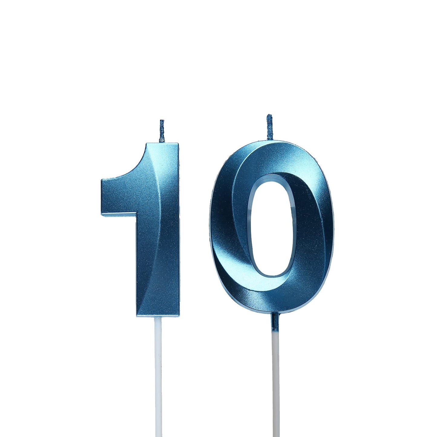 Blue 10th Birthday Candles, Number 10 Cake Topper for Birthday Decorations Party Decoration