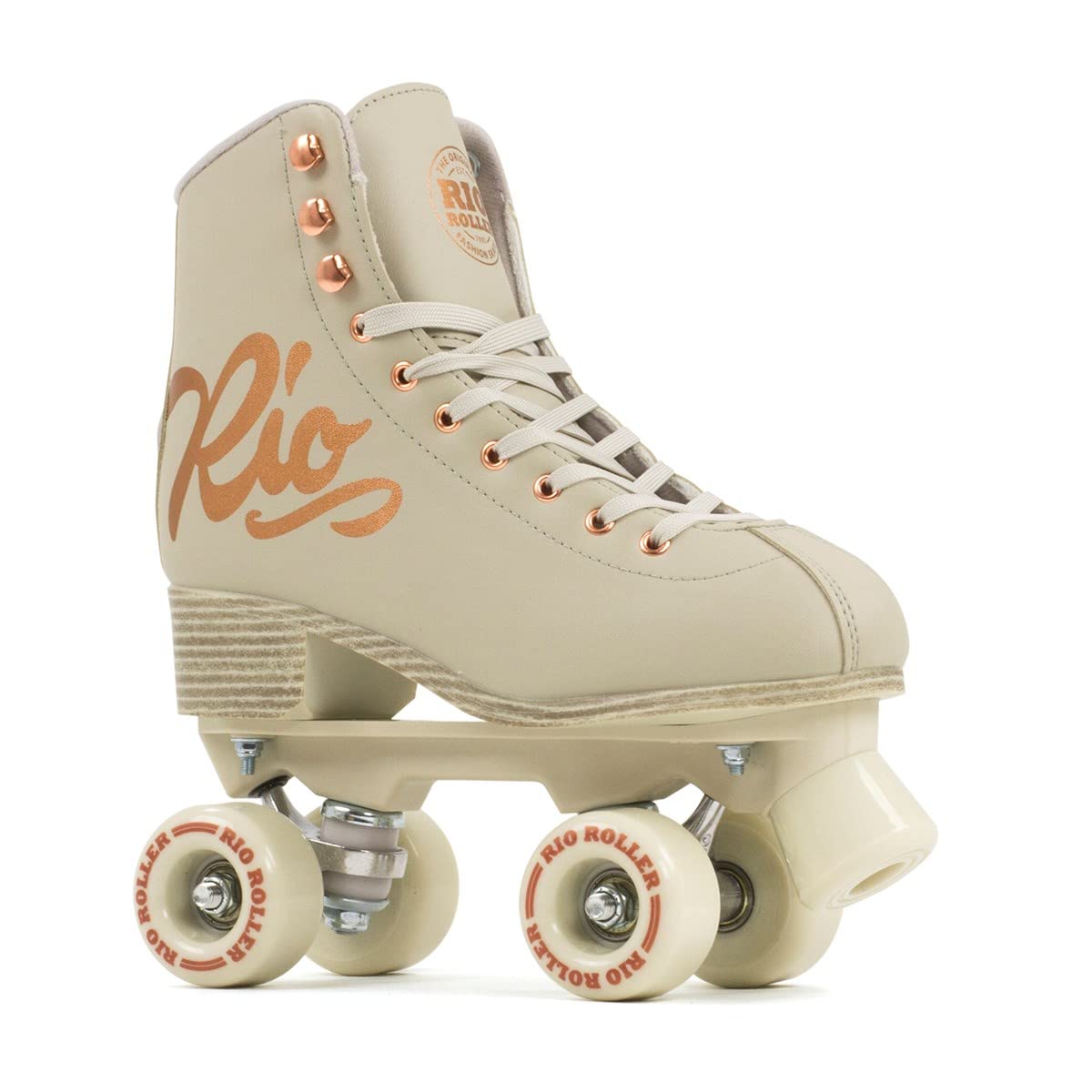 Rio Roller Rose Roller Skates - Unisex Indoor/Outdoor Quad Roller Skates for Women and Men (Mens 5 / Ladies 6  Cream/Rose Gold)