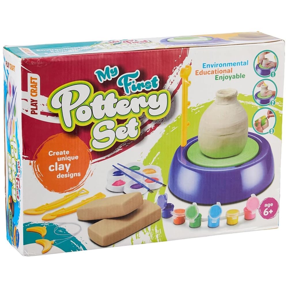 Yuiop  My First Pottery Wheel Set For Kids  Battery Operated Pottery Wheel With Clay, Sculpting Tools, Paints & Brushes  Diy 