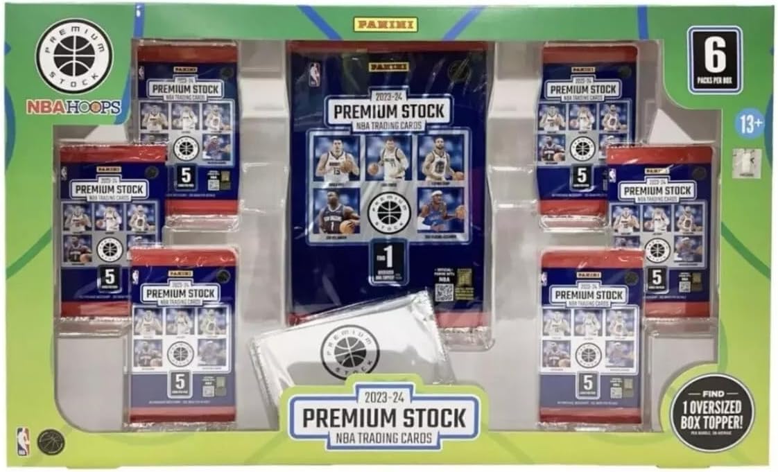2023-2024 Panini NBA enhanced Stock Collection Flagship Trading Card Box (1 Oversized Box Topper + 6 Packs + 1 Bonus Pack Featuring limited availability Pulsar Prizms)