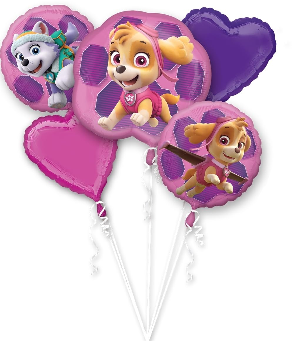 Paw Patrol Girls Pup Skye and Everest Foil Balloons Birthday Party Supplies (5 Piece Bouquet)