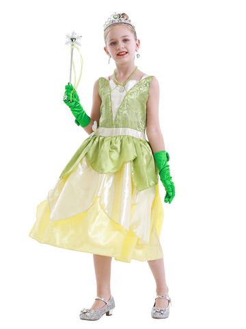 Wonderbabe Green Fairy Tale Princess Tiana Dress Fancy Birthday Party Dresses Halloween Christmas Party Dress Up Role Play Dress