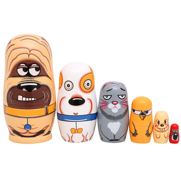 Moonmo 6Pcs Handmade Wooden Russian Nesting Dolls Russian Nesting Dolls Cute Dogs Matryoshka Dolls.