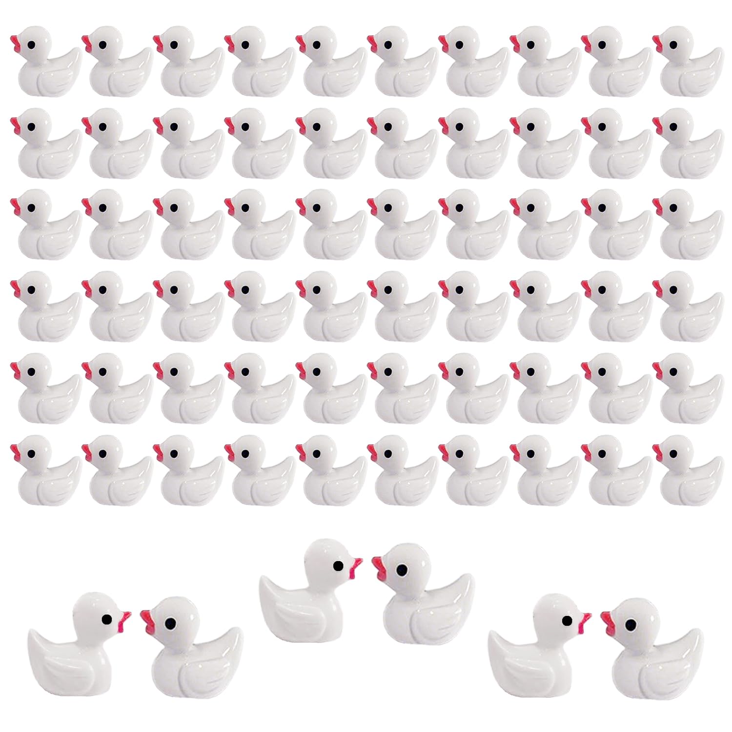 Kuanfine 60 Pcs Tiny Duck Figures Mini Resin Duck Luminous Miniature Ducks Bead For Garden Landscape Aquarium Decoration(White)
