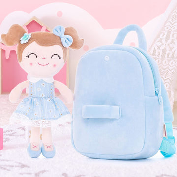 Gloveleya Kids Backpack Toddler Girls Backpacks With Soft Plush Doll Toys Blue 9''