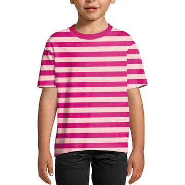 Halloween Kids Cheshire Cat Costume Pink Striped Shirt Girls Casual Summer Top 9-10 Years