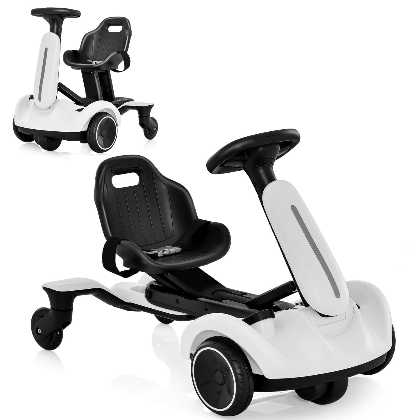 Costzon Ride On Drift Car, 6V Electric Ride-On Toy W/360-Degree Spin, 2-Position Adjustable Seat Up & Down/Front To Back, 2.6-3 Mph Max Speed, Horn & Engine, Drifting Go Kart For Kids 3+ (White)