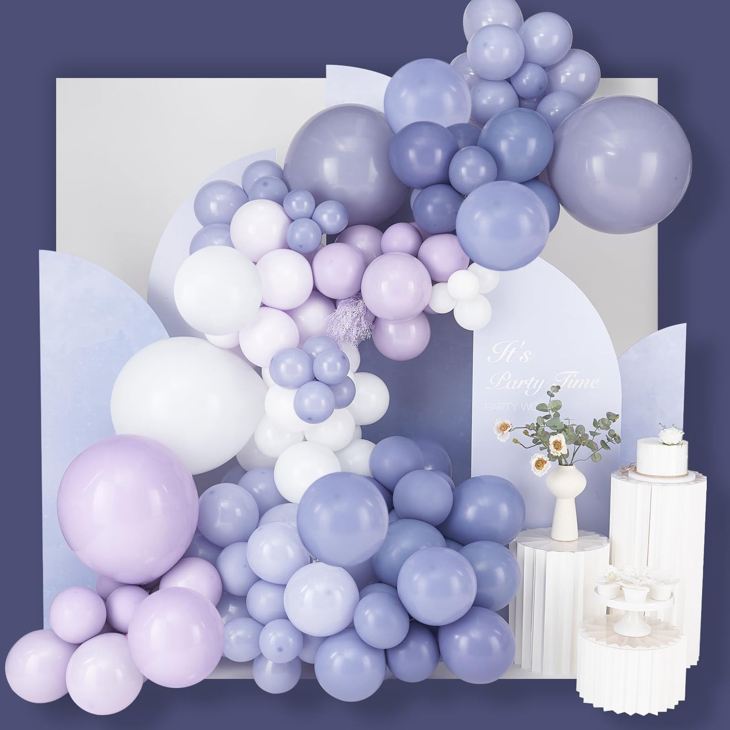Partywoo 140 Pcs Purple Balloon Garland, Assorted Purple Balloons, Grayish Blue, Pale Lavender Purple Lilac White Balloon Arch Kit For Birthday Decorations, Baby Shower, Wedding