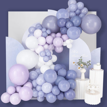 Partywoo 140 Pcs Purple Balloon Garland, Assorted Purple Balloons, Grayish Blue, Pale Lavender Purple Lilac White Balloon Arch Kit For Birthday Decorations, Baby Shower, Wedding