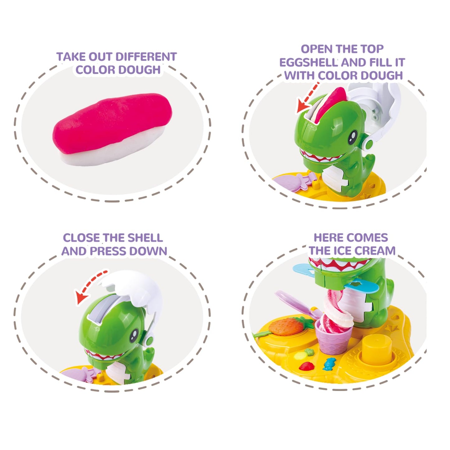 Hasayaqi Dinosaur Ice Cream Playdough Sets For Kids Ages 4-8,Kitchen Creations Ice Cream Maker,Play Dough Set For Kids Ages 2-4,