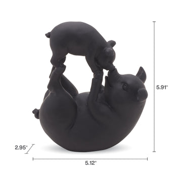 Elements 5.12X2.95X5.91 Inch Mother And Baby Pig Resin Tabletop Decor Black