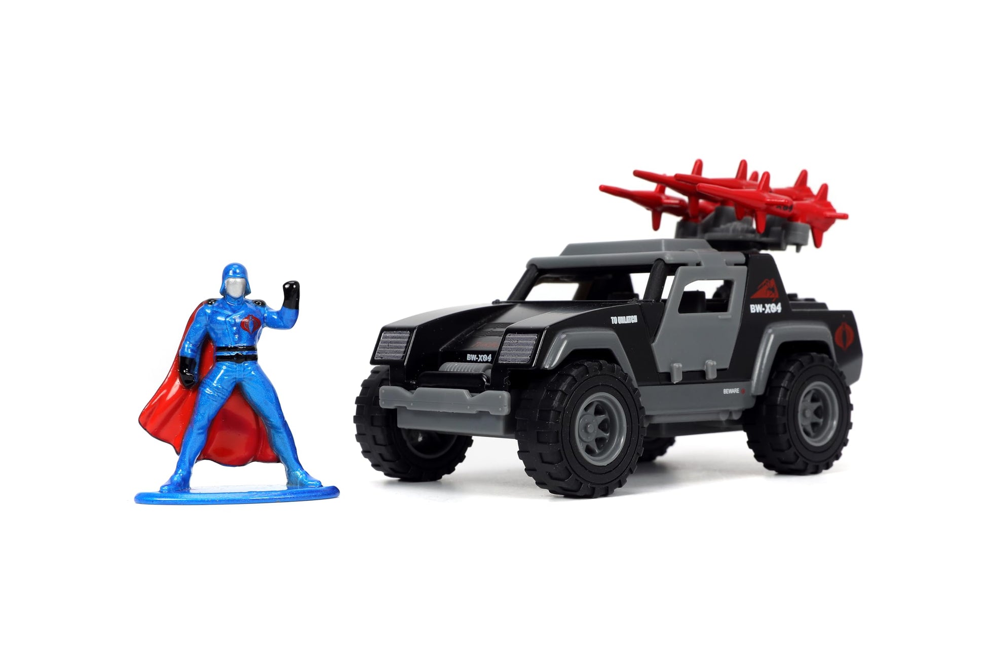 Jada Toys G.I. Joe 1:32 Stinger Die-cast Car with 1.65 Cobra Commander Figure, Toys for Kids and Adults,Grey