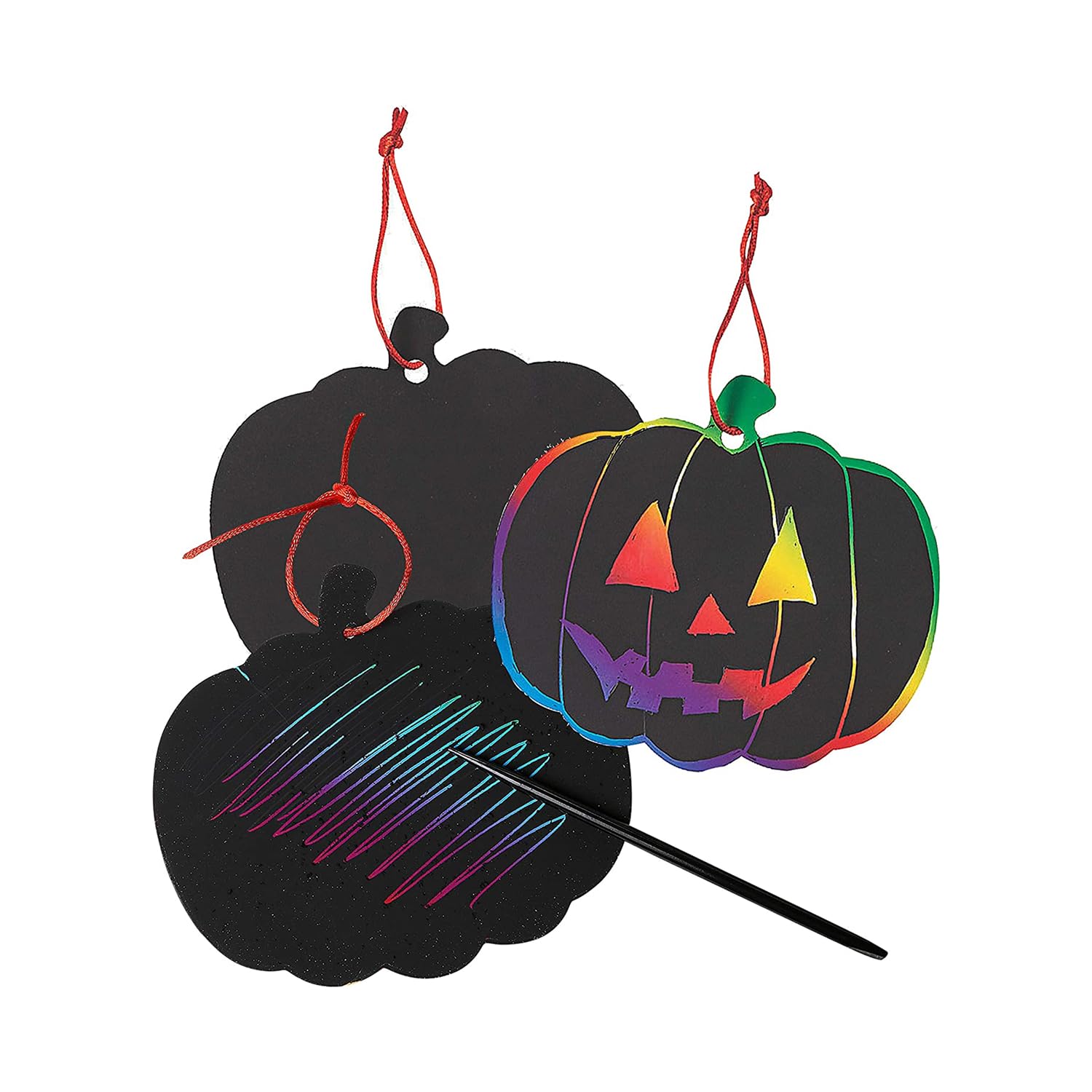 Neliblu Halloween Scratch Art Trick or Treat Paper Crafts Kit Bulk Pack of Halloween Pumpkins with Magic Rainbow Colors - 24 Pum