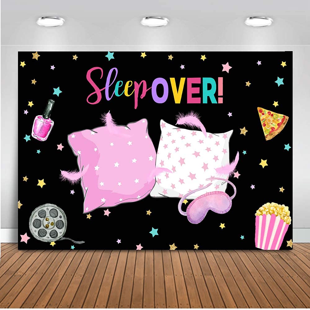 Mocsicka Sleepover Backdrop For Girls Pajama Pillow Fight Party Decoration Pink Pajama Slumber Party Banner Background Photograp
