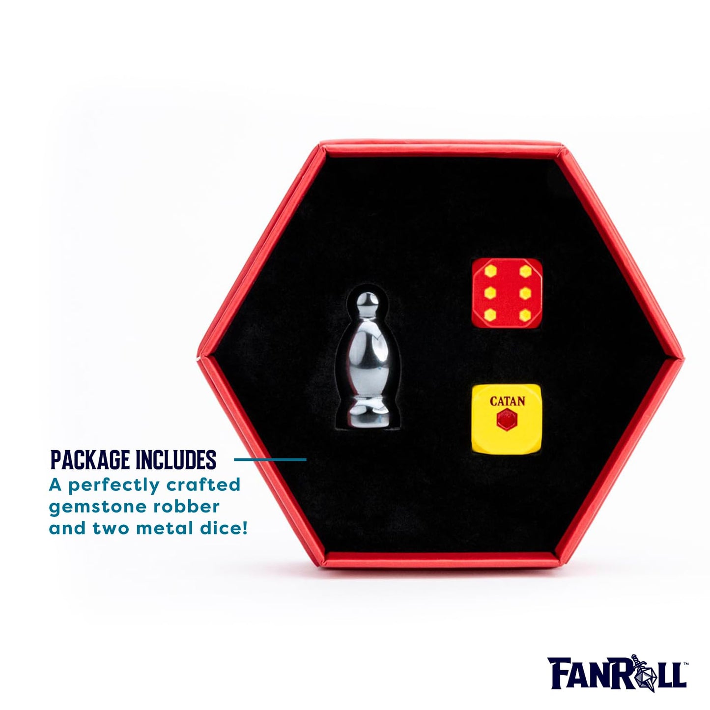 FanRoll Compatible with Catan Premium Robber & Metal Dice Set, Hematite