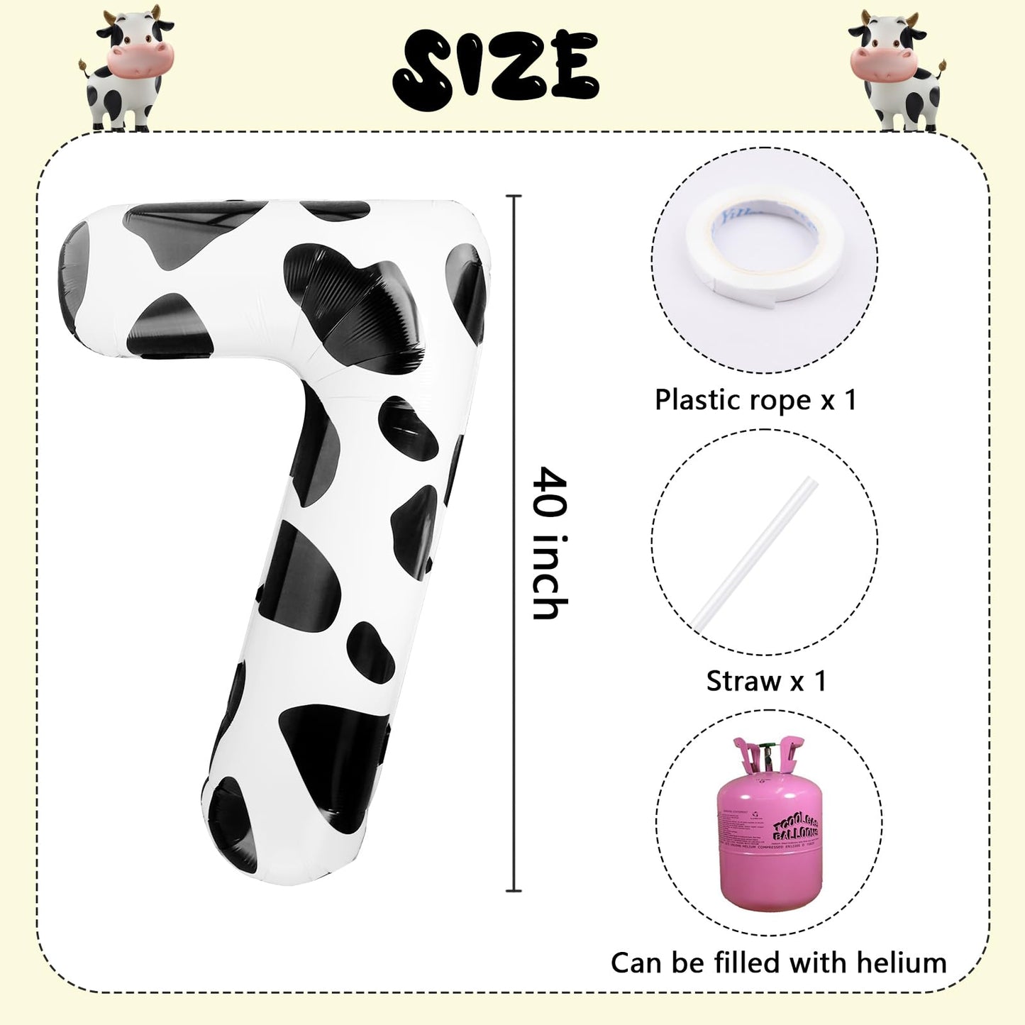 Lebery Cow Print Number Balloon 40 Inch Cow Print Number 7 Balloon Cowgirl Theme Number Balloon For 7Th Birthday Party Cow Balloons Black White Number 7 Foil Balloon For Farm Barn Animal Decor