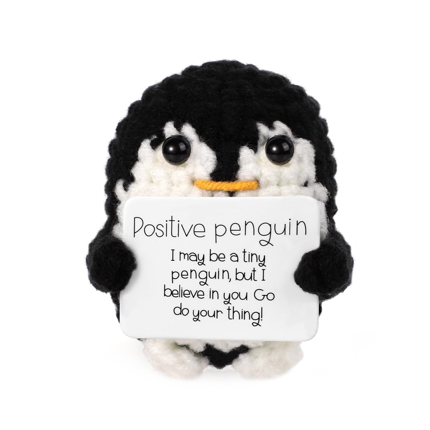 Boxob Mini Funny Positive Penguin, 2.6 Inch Cute Knitted Penguin Toy With Positive Card Positive Penguin Crochet Doll Cheering Gift For Family Friends Encouragement Party Decoration(Black)