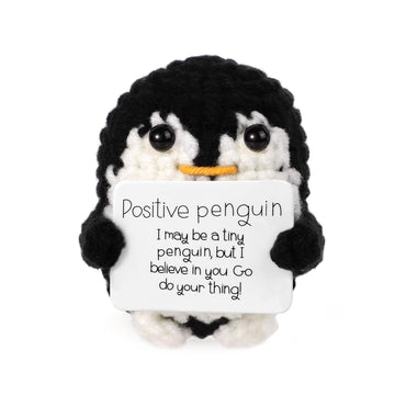 Boxob Mini Funny Positive Penguin, 2.6 Inch Cute Knitted Penguin Toy With Positive Card Positive Penguin Crochet Doll Cheering Gift For Family Friends Encouragement Party Decoration(Black)