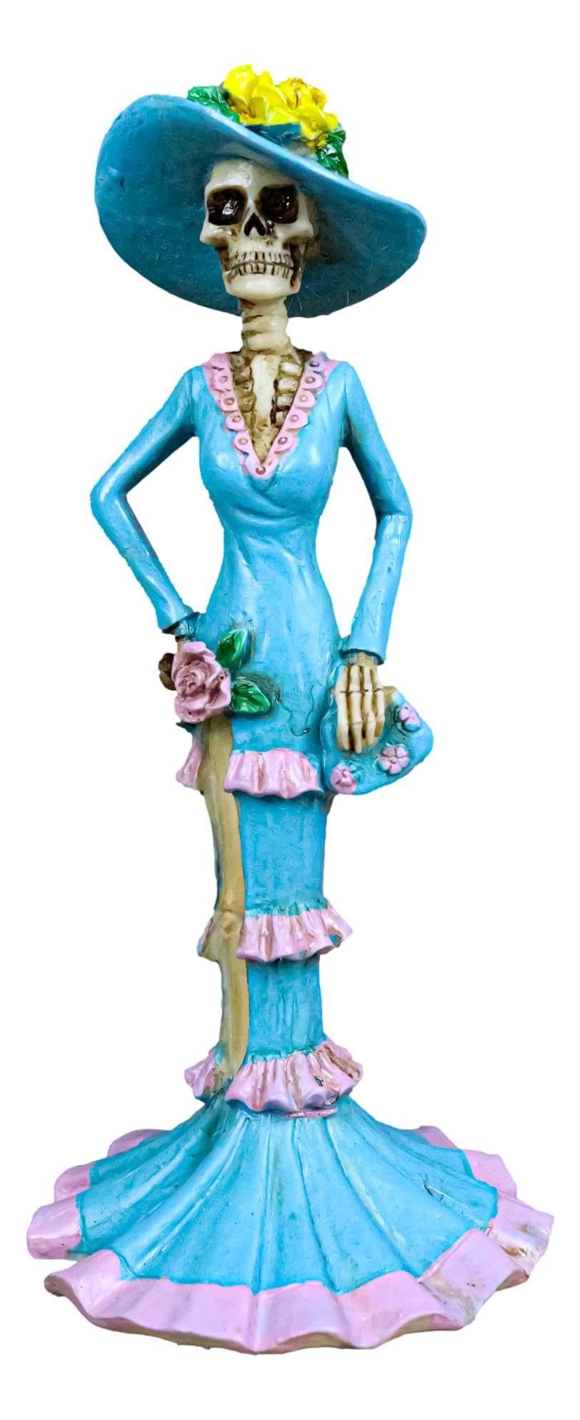 Ebros Gift Elite Aristocrat Blue and Pink Senorita Ballroom Skeleton Lady Statue Day of The Dead Night Gown Sexy Sugar Skull Lady Diva Figurine -Like New