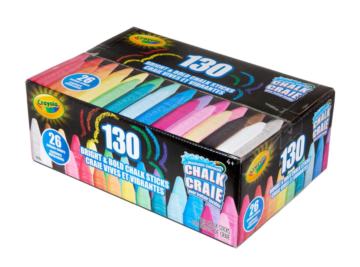 Crayola Washable Sidewalk Chalk Collection, 130ct Anti-Roll Chalk Sticks, 26 Colors, Outdoor Toys for Kids, Ages 4-6