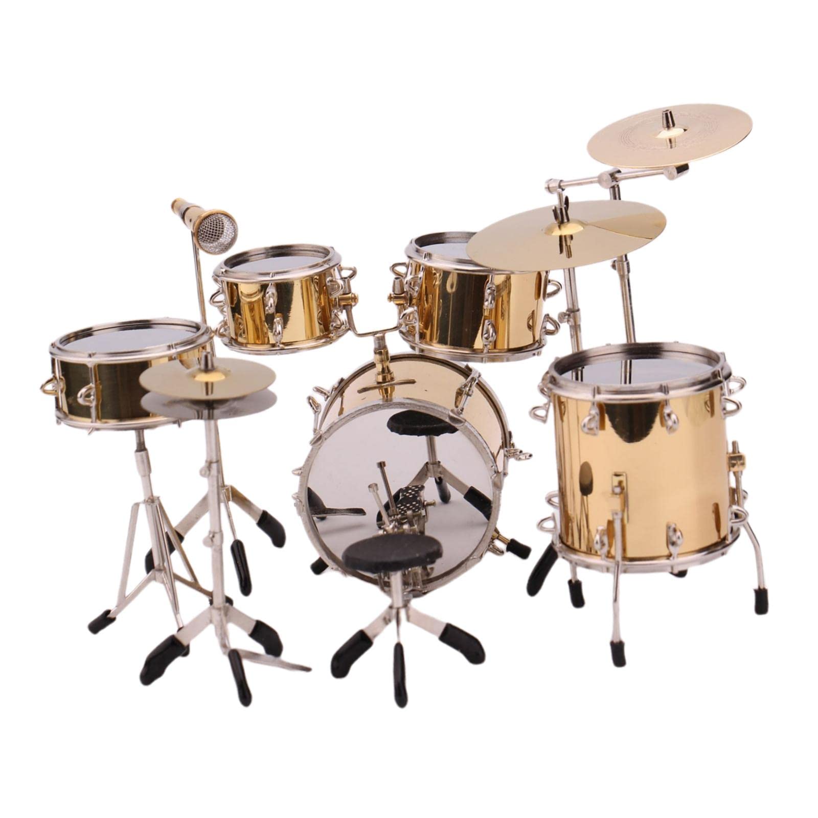 Ujeavette 8X Realistic Mini Drum Set Music Instrument Accessories For Dollhouse Gold