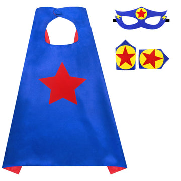Irolewin Superhero Boys-Girls-Cape And Mask For Kids Super Hero Dress Up Costume Halloween Party Favors Double-Sided (Blue Red Yellow)