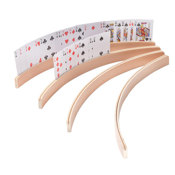 Gse Games & Sports Expert Set Of 4 Playing Cards Holders, Wooden Playing Card Racks, Curved Playing Card Trays For Bridge, Hand