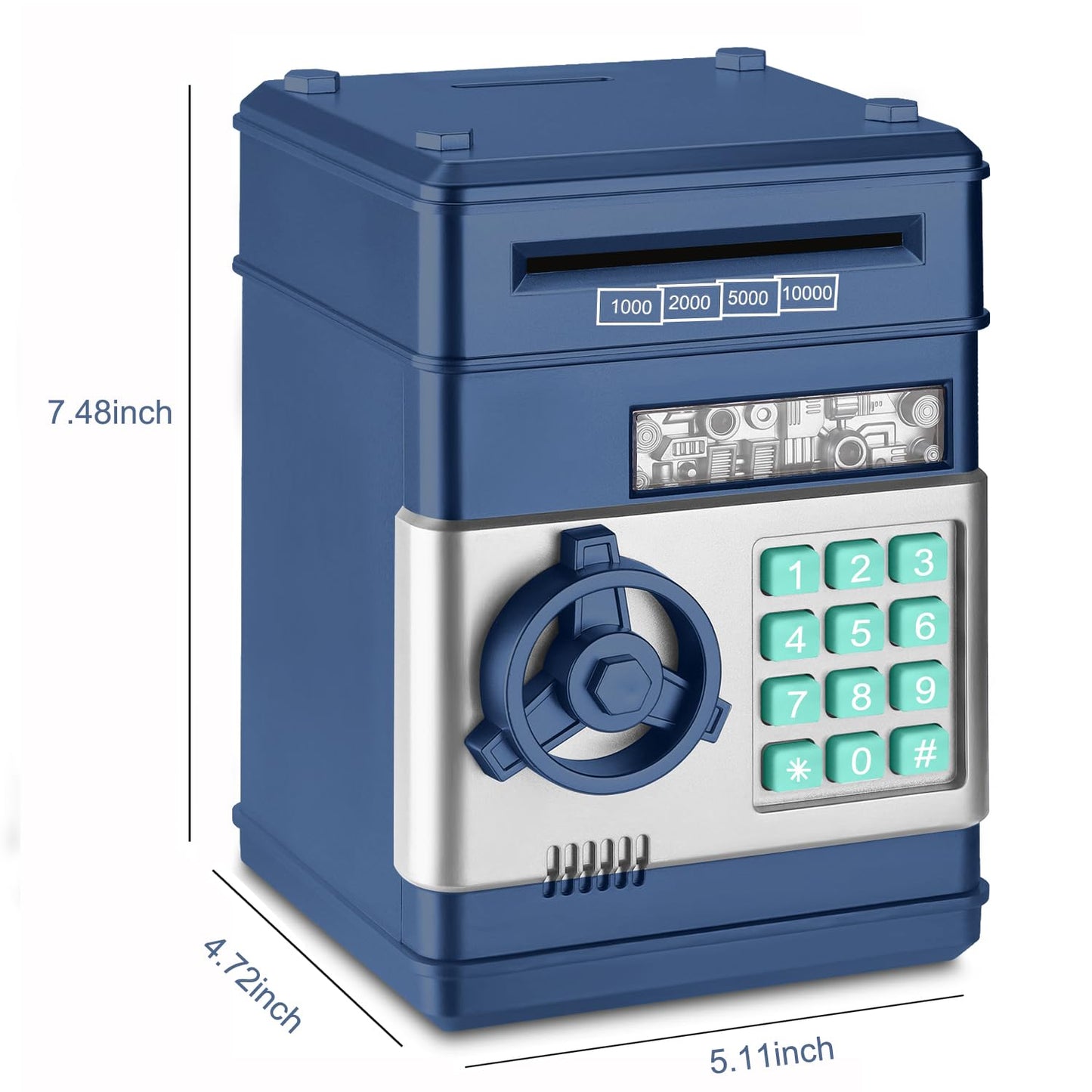 Adevena Electronic Piggy Bank, Mini Atm Password Money Bank Cash Coins Saving Box For Kids, Cartoon Safe Bank Box Perfect Toy Gifts For Boys Girls (Navy Blue)