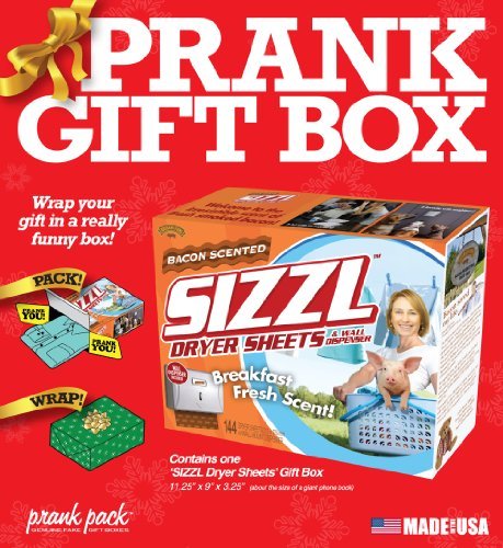 Prank Pack, Sizzl - Bacon Scented Dryer Sheets Prank Gift Box, Wrap Your Real Present In A Funny Authentic Prank-O Gag Present Box, Novelty Gifting Box For Pranksters