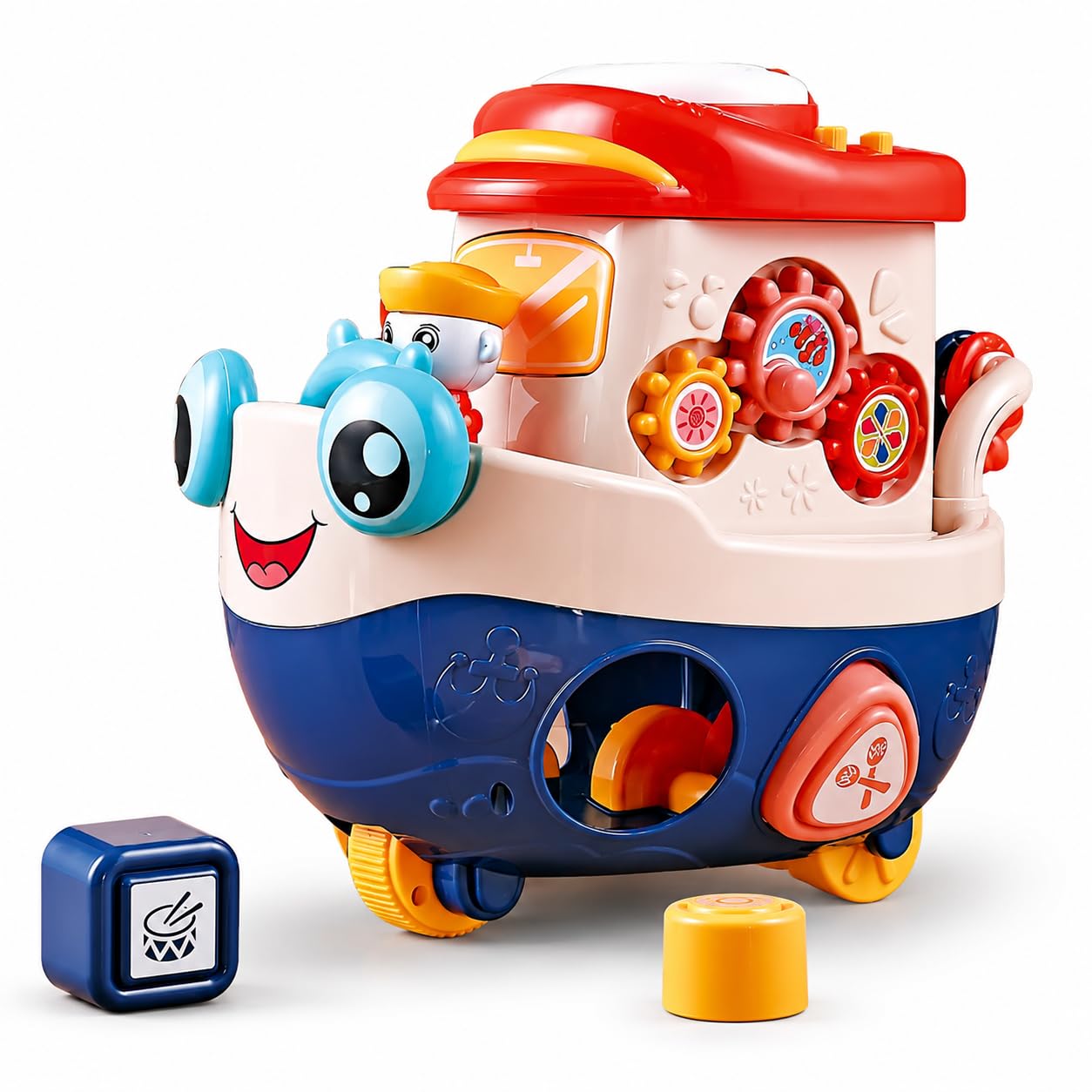 Noxir Musical Activity Boat Toy For Kids 13 Years | Shape Sorter, Rotating Gears, Piano Music & Sensory Learning Toy | Educatio
