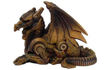 Ptc 3.5 Inch Steampunk Sitting Winged Dragon Resin Statue Figurine