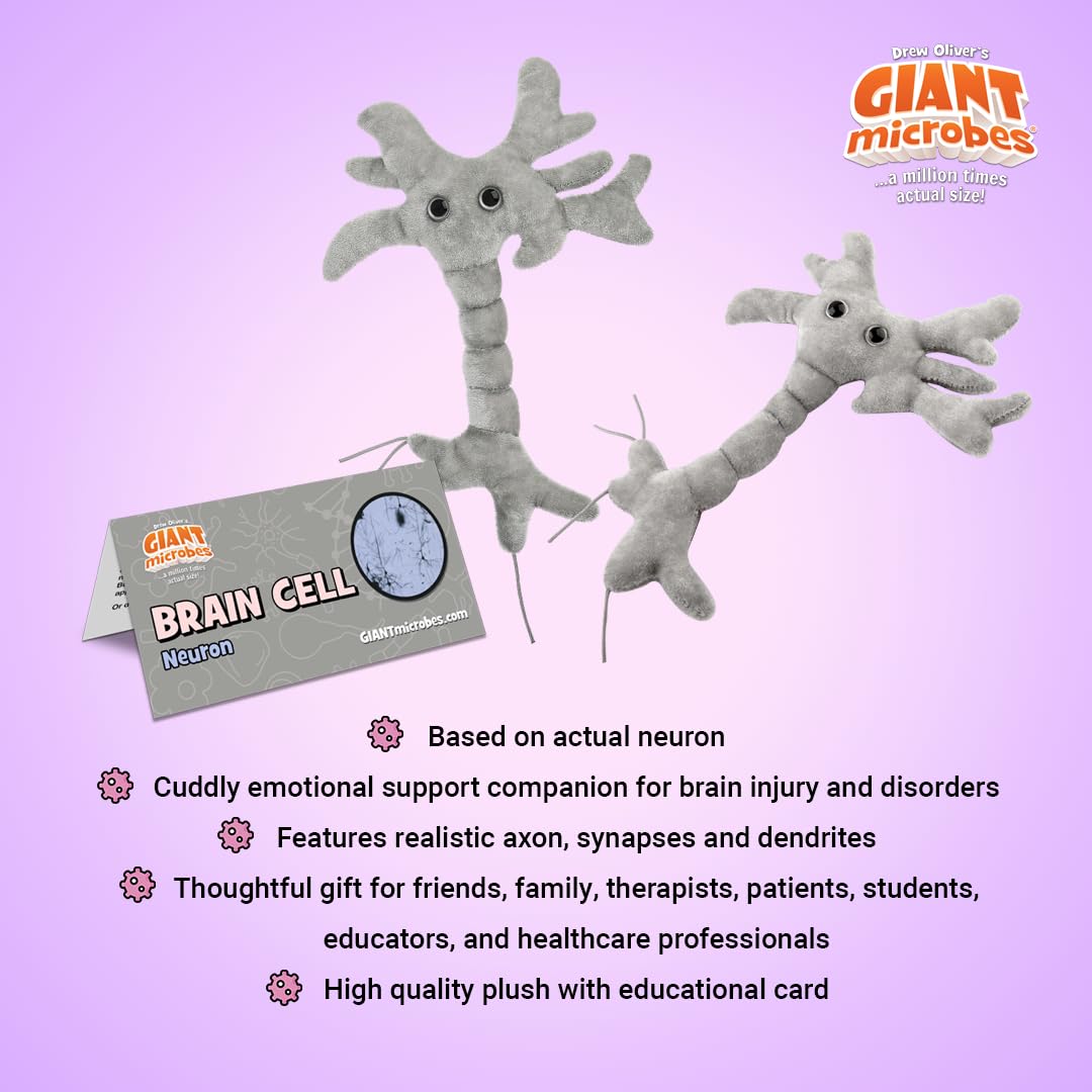 GIANTMICROBES Neuron Plush Toy, Brain Cell Model, 7" Grey Polyester, Neuroscience Gift