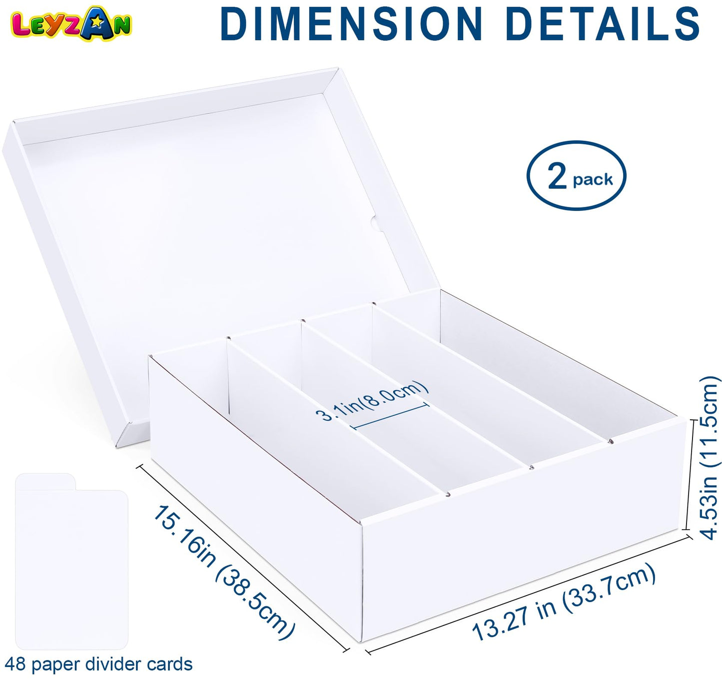 Leyzan Trading Card Storage Box, 3200 Count Cardboard Storage Box With Divider For Sports, Tcg, Mtg Card(2 Pack)
