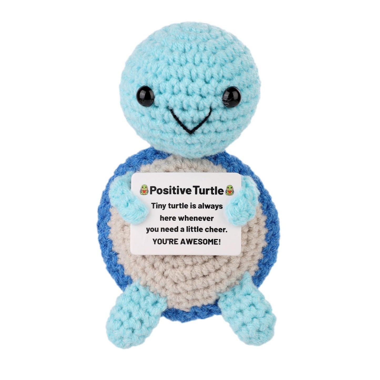 Positive Turtle Crochet  Mini Crochet Turtle Funny Emotional Support Animal Small Crochet Plush Toy with Positive Messages Cheer up Knitted Doll for Women Inspirational Gift Party Decoration(Blue)