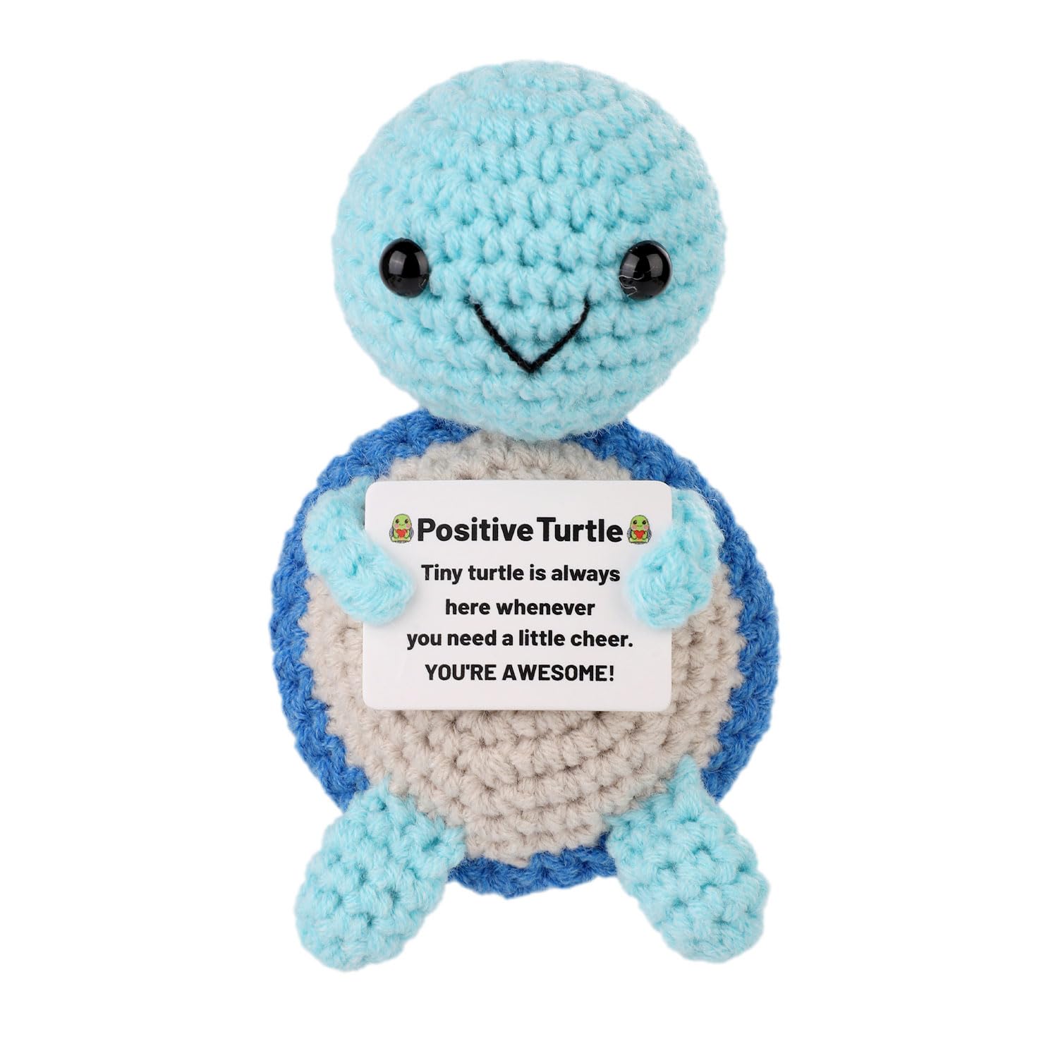 Positive Turtle Crochet  Mini Crochet Turtle Funny Emotional Support Animal Small Crochet Plush Toy with Positive Messages Cheer up Knitted Doll for Women Inspirational Gift Party Decoration(Blue)