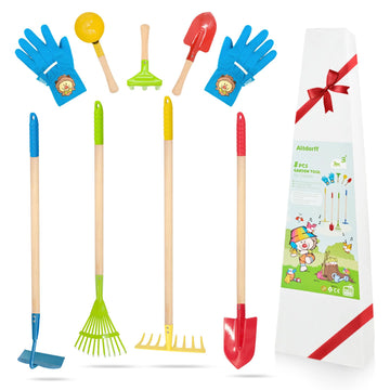 Altdorff 8Pcs Kids Rake And Shovel Set, Yard Toys For Kids Ages 3-11, Include Colorful Long Rake, Shovel, Hoe, Leaf Rake, Garden Gifts For Children Outdoor Play