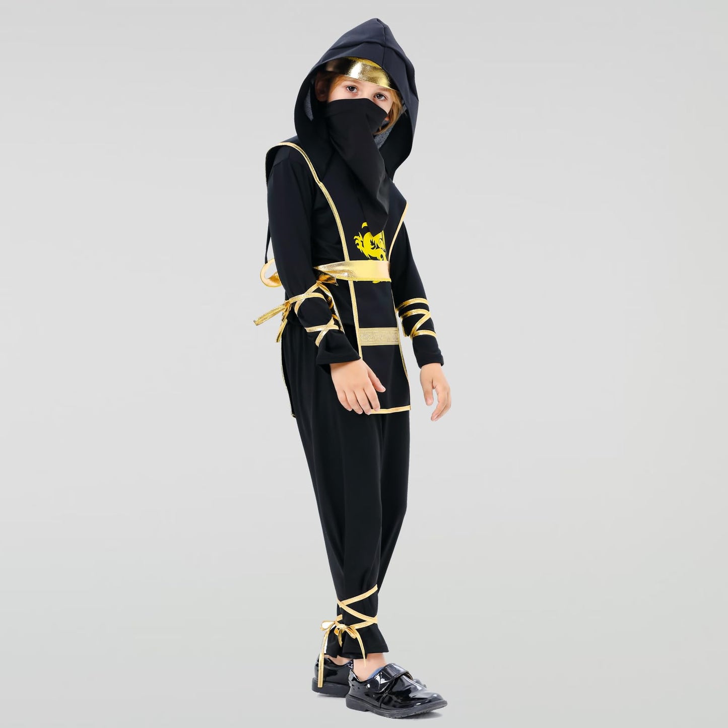 Satkull Golden Ninja Costumes Dragon Ninja Costumes Set For Kids Ninja Role Play Costumes For Boys Girls Halloween Ninja Cosplay Outfit For Halloween Parties(Kids-M-6/7T)