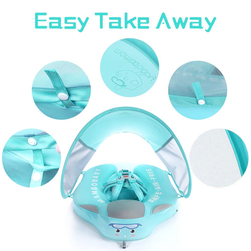 HECCEI Baby Swim Float with Removable Canopy, UV-Proof, Medium, Green, Compatible with Mambobaby Floats
