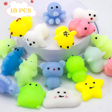 Squishes 18 Pcs Tiny Mochi Squishy Toys For Kids Age Over 3 Years Old,Kawaii Squishy Animals, Party Favors For Kids, Stress Reli