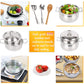 Pretend Play Kitchen Cooking Toys with Stainless Steel Cookware Play Pots and Pans Set